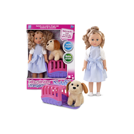 ARTYK 122873 Lalka NATALIA w sukience z pieskiem i transporterem