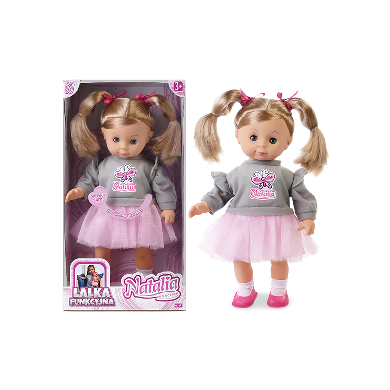 ARTYK 168086 Lalka NATALIA mówi po polsku 39 cm w szarym sweterku