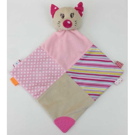 BABY MIX STK-18984 Przytulanka z gryzakiem kotek różowy (szeleścik) 37192