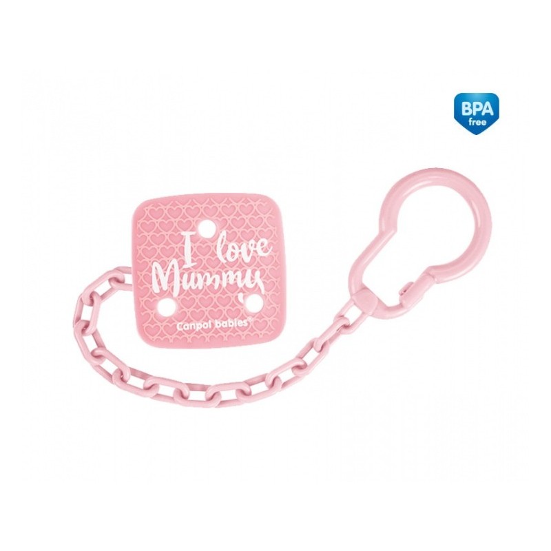 CANPOL 2/434 Łańcuszek do smoczka Love Mummy różowy