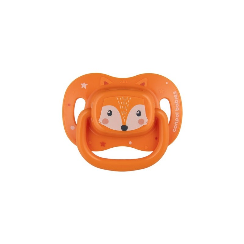 CANPOL 34/925 Smoczek uspokajający silikonowy 6-18 m symetryczny Cute Animals pomarańczowy
