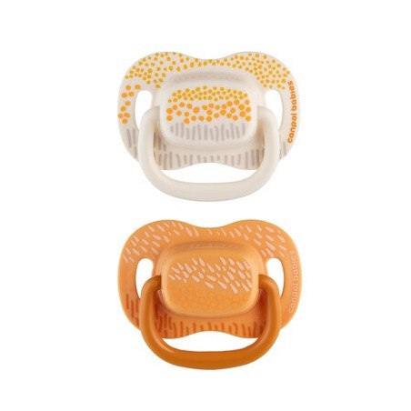 CANPOL 34/930 Smoczek uspokajający silikonowy symetryczny 0-6 m MOUNTAINS 2 szt żółty