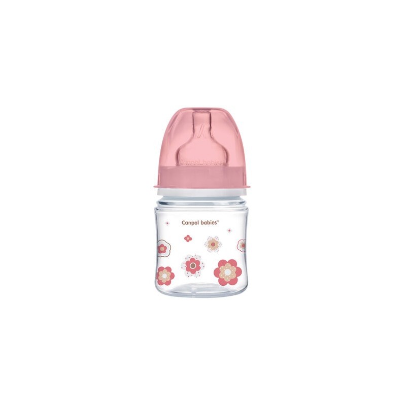 CANPOL 35/216 Butelka szerokootworowa antykolkowa Easystart Newborn Baby 120 ml różowe kwiaty