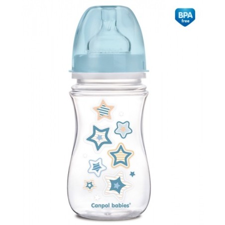 CANPOL 35/217 Butelka szerokootworowa antykolkowa Easystart Newborn Baby 240 ml niebieskie gwiazdki