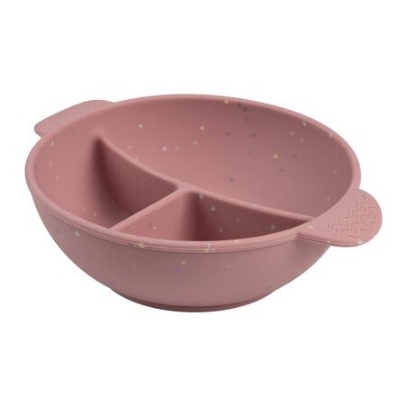 CANPOL 51/403 Silikonowa miska z 3 przegródkami i przyssawką 360ml DOTS różowa