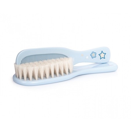 CANPOL 7/406 Szczotka z grzebykiem Newborn miękka naturalna niebieska