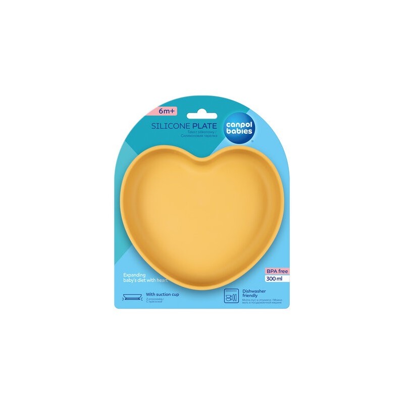 CANPOL 80/309 Silikonowy talerz z przyssawką SERCE żółty