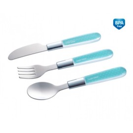 CANPOL 9/477 Metalowe sztućce dla dzieci łyżka, widelec, nóż /niebieskie