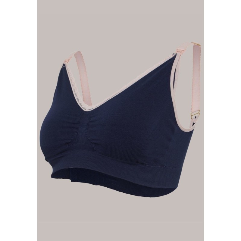 CARRIWELL 3060 Bezszwowy biustonosz do karmienia z koronką niebieski S