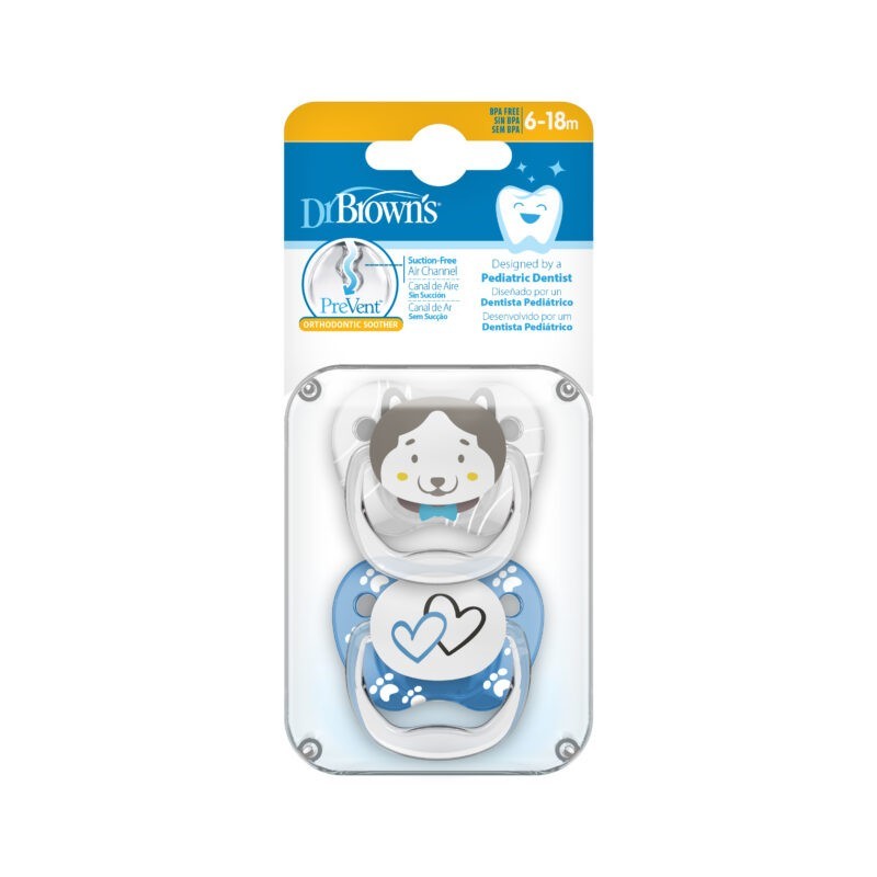 Dr.Browns PV22015 Smoczek ortodontyczny PreVent MOTYL 6-12m kolekcja zwierzęta niebieski 2pak
