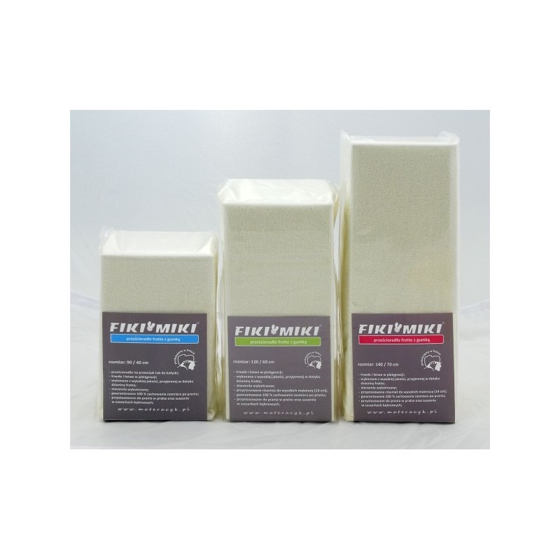 FIKI MIKI Prześcieradło frotte z gumką 140x70 Kremowe