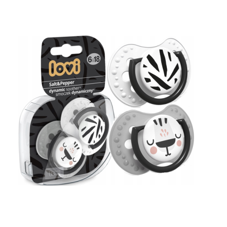 LOVI 22/877 Smoczek silikonowy dynamiczny 0-3 m 2 szt. Salt&Pepper