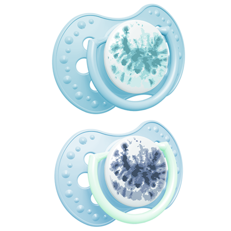 LOVI 22/919 Smoczek silikonowy dynamiczny 6-18m 2 szt Tie Dye Blue Boy