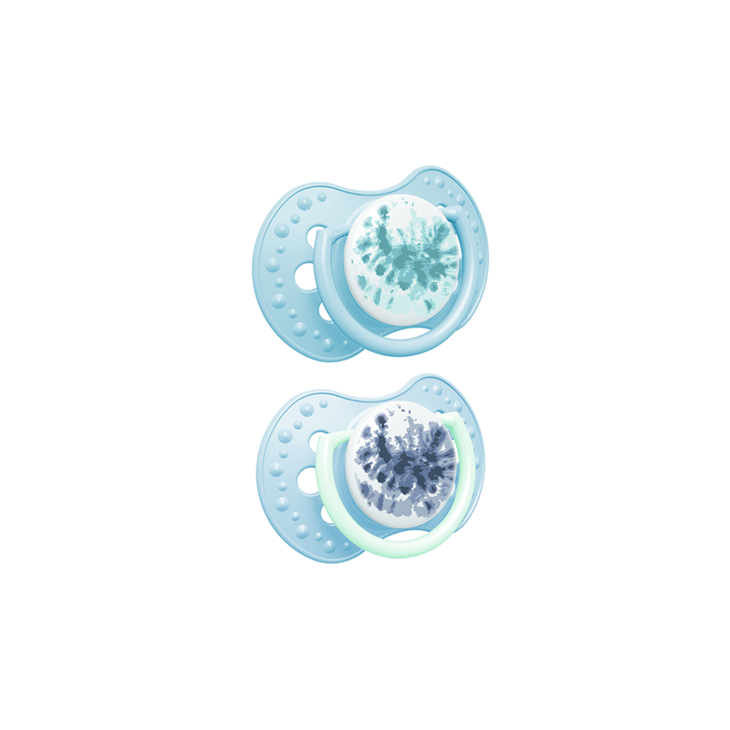 LOVI 22/920 Smoczek silikonowy dynamiczny 18m + 2 szt Tie Dye Blue  Boy