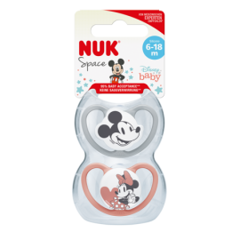NUK 176286 Smoczek 6-18 uspokajający silikonowy SPACE MYSZKA MIKI 2szt
