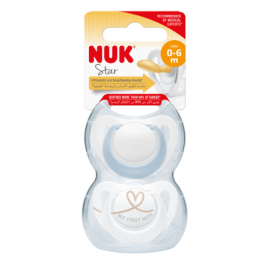 NUK 726070 Smoczek uspokajający lateksowy 0-6m STAR  2 szt