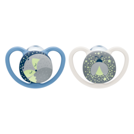 NUK 730578 Smoczek 0-6m silikonowy SPACE NIGHT 2 szt.