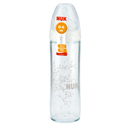 NUK 745080 Butelka szklana FC+ 240ml NEW CLASSIC smoczek silikonowy 1M