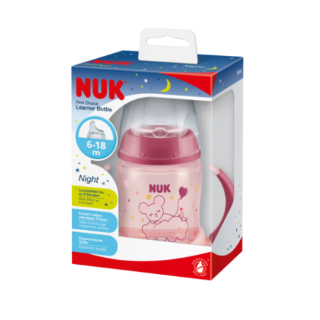 NUK ZE-102 Zestaw FC Butelka 150ml z uchwytami NIGHT+ustnik silikonowy niekapek gratis