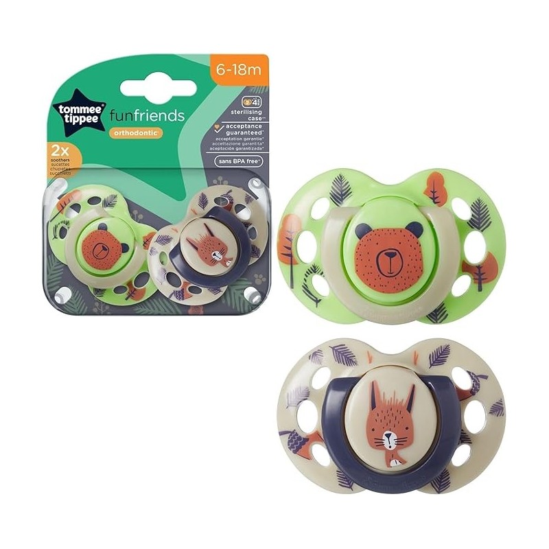 TOMMEE TIPPEE TTP43335896 Smoczek uspokajający FUN FRIENDS 6-18m 2pak