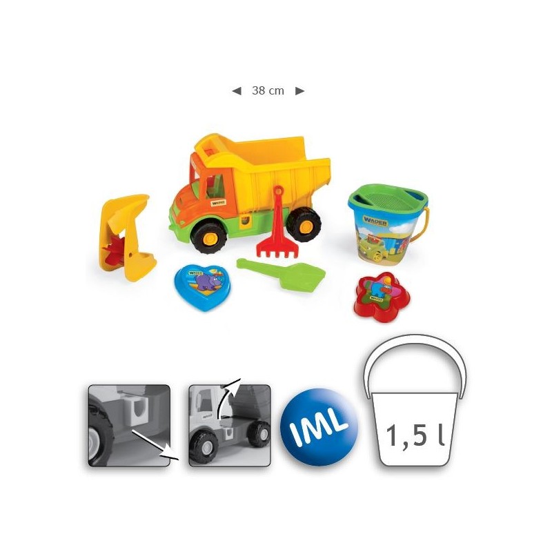 WADER 70340 Happy Summer - Multi Truck Wywrotka z kpl. do piasku na wiaderku