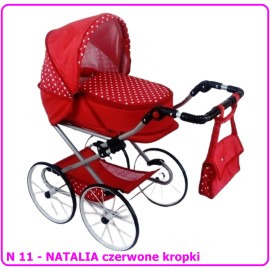 Wózek dla lalek głęboko-spacerowy NATALIA RETRO N11 czerwony w kropki