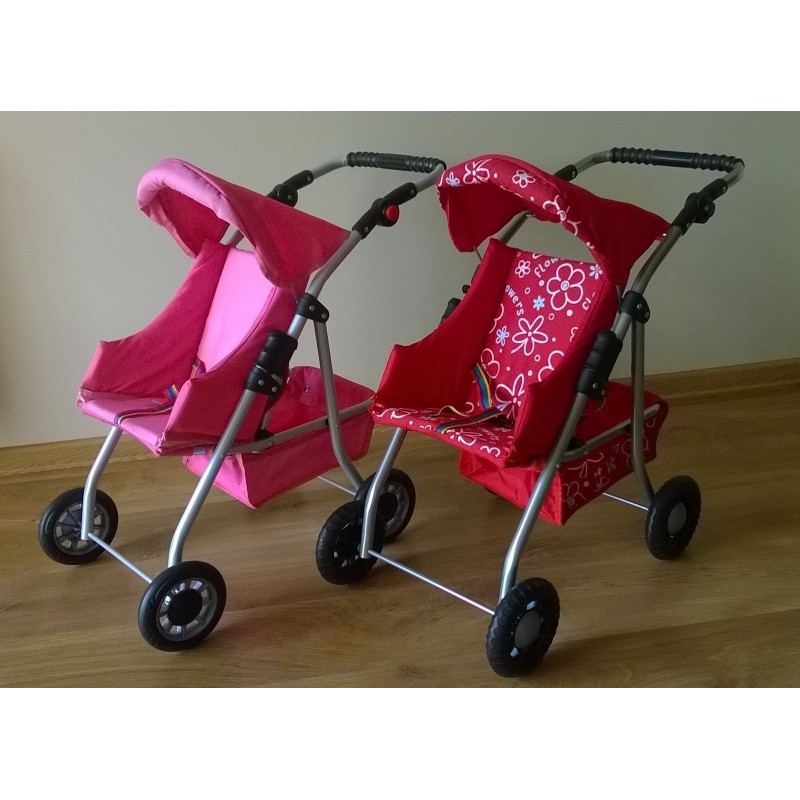 Wózek spacerowy dla lalek SARA czerwony w kropki S11