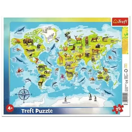 TREFL 31340 Puzzle 25 Ramkowe Mapa swiata ze zwierzętami