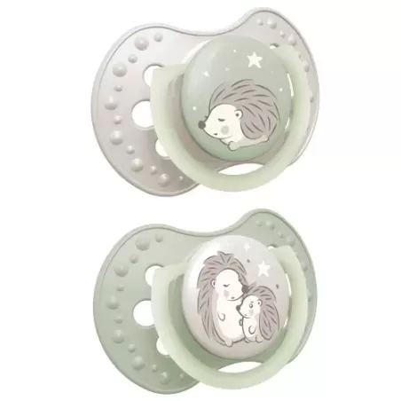 LOVI 22/930 Smoczek silikonowy dynamiczny 6-18m 2 szt Night&Day Hedgehod