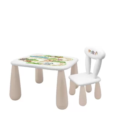 MALTEX LUNA Leśna Ferajna – Stolik + krzesełko biały/beżowy.Dla dzieci