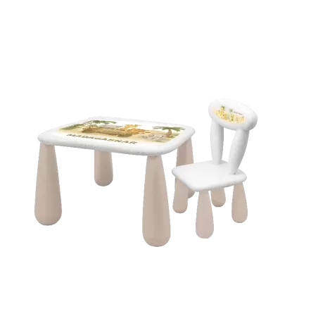 MALTEX LUNA MADAGASKAR – Stolik + krzesełko biały/beżowy  Dla dzieci