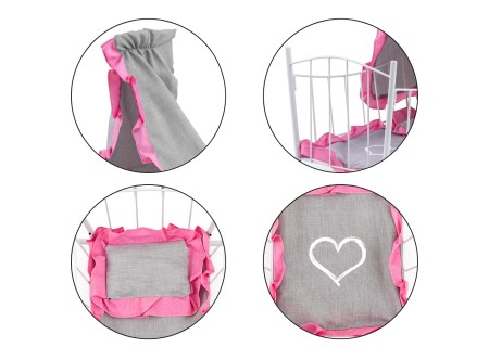MILLY MALLY 6138 Łóżeczko-Kołyska dla lalek Lily z baldachimem Prestige Pink
