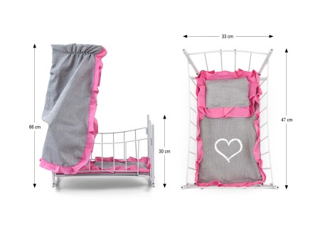 MILLY MALLY 6138 Łóżeczko-Kołyska dla lalek Lily z baldachimem Prestige Pink