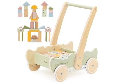 VIGA 44278 Drewniany wózek na klocki Pchacz
