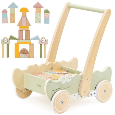 VIGA 44278 Drewniany wózek na klocki Pchacz