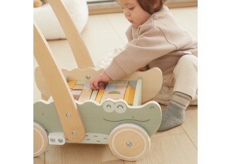 VIGA 44278 Drewniany wózek na klocki Pchacz