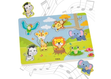 VIGA 44759 Drewniane Puzzle dźwiękowe Safari