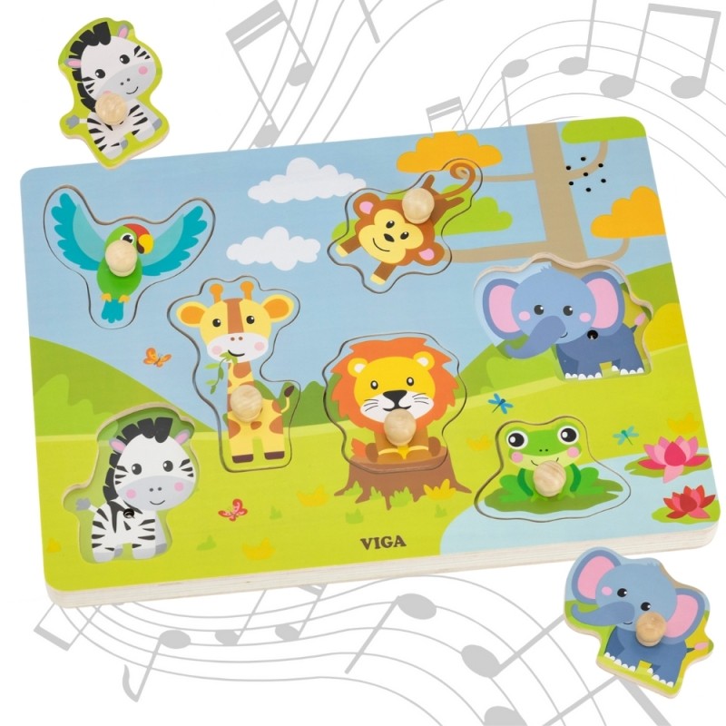 VIGA 44759 Drewniane Puzzle dźwiękowe Safari