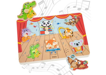 VIGA 44760 Drewniane Puzzle dźwiękowe Zespół Zwierzątek