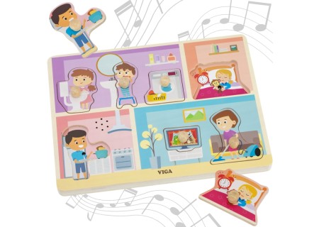 VIGA 44761 Drewniane Puzzle dźwiękowe Obowiązki domowe
