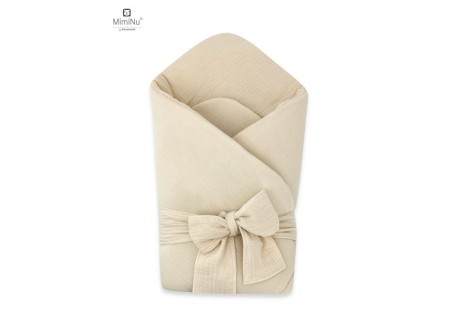 KIECZMERSKI Rożek niemowlęcy z kokardą MUŚLIN BAWEŁNIANY ciepły beż bawełna 100%