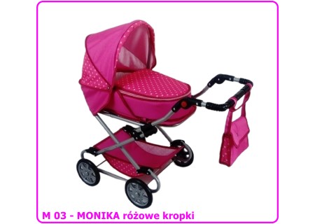 Wózek dla lalek głęboko-spacerowy MONIKA M03 różowy w kropki