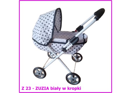 Wózek dla lalek ZUZIA głęboki biały w czarne kropki Z23