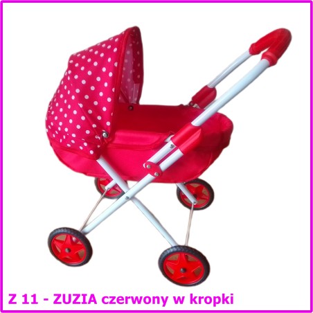 Wózek dla lalek ZUZIA głęboki czerwony w kropki Z11