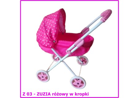 Wózek dla lalek ZUZIA głęboki różowy w kropki Z03