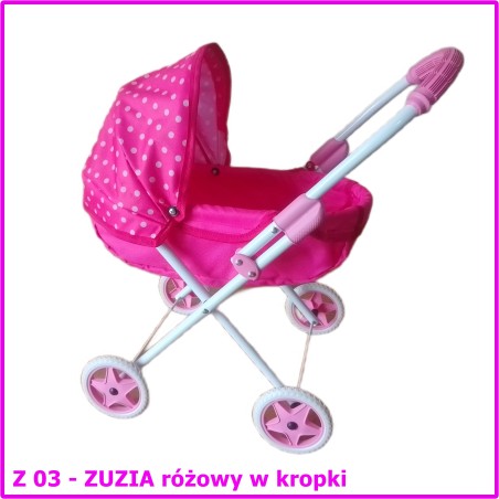 Wózek dla lalek ZUZIA głęboki różowy w kropki Z03