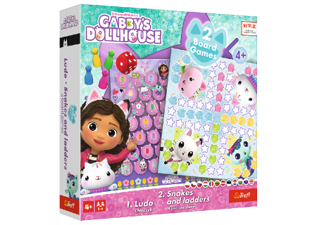 TREFL 02590 Gra 2w1 Chińczyk Węże i drabiny Koci Domek Gabi