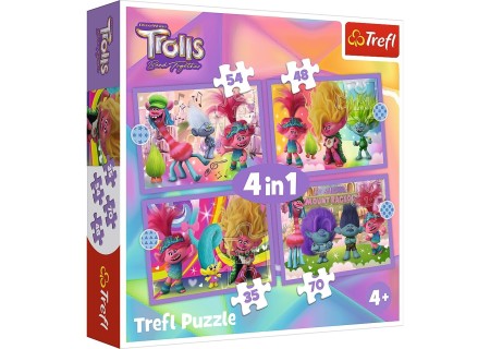 TREFL 34622 Puzzle 4w1 Przygody kolorowych Trolli