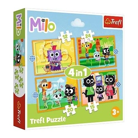 TREFL 34654 Puzzle 4w1 Poznaj Milo i jego przyjaciół
