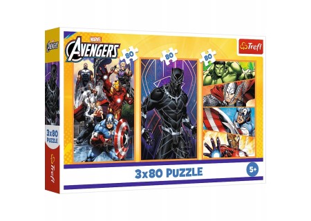 TREFL 34883 Puzzle 3x80 Dni pełne akcji / Disney Marvel the Avengers